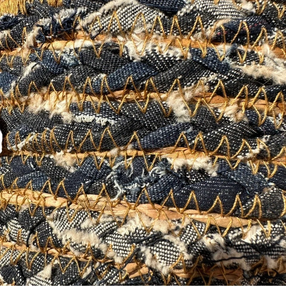 Plant Woven Basket with Black denim and Tan Design small/medium will Post size